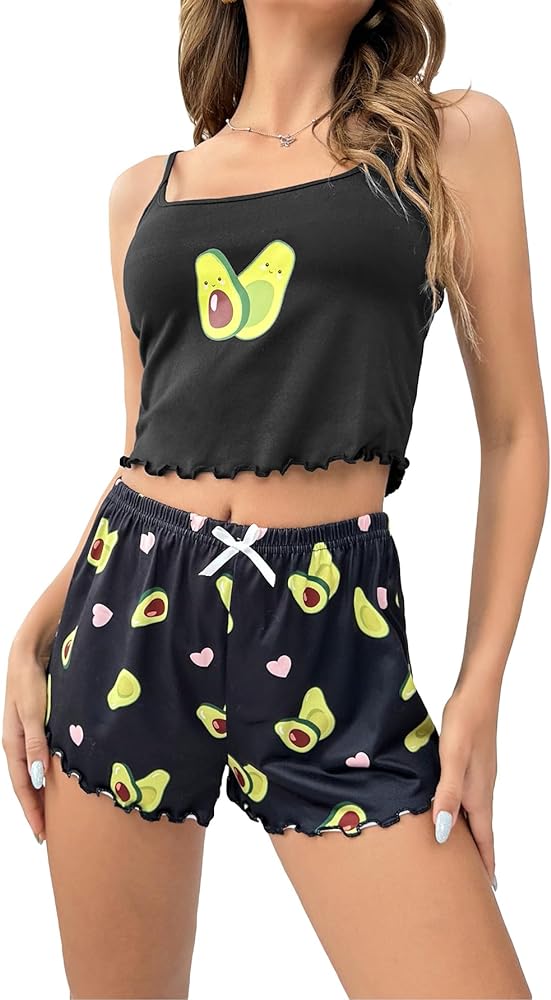 SHENHE Women's Cute Fruit Print 2 Piece Crop Cami and Shorts Summer Pajama Set Sleepwear