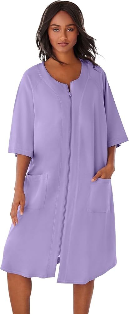 Dreams & Co. Women's Plus Size Short French Terry Zip-Front Robe