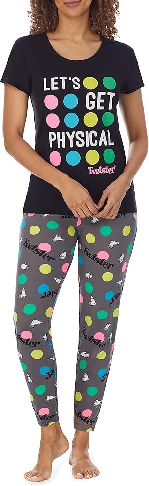 Hasbro Twister Women's Sleepwear Short Sleeve Jogger Pajama Set