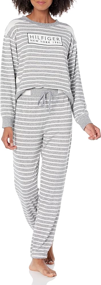 Tommy Hilfiger Women's Mixed Striped Long Sleeve Pullover Top & Turn Back Joggers Pajama Set Pj