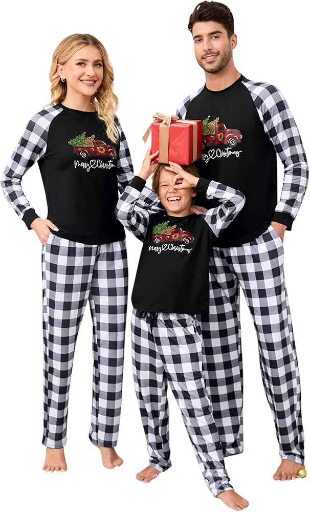 Christmas Pajamas for Family, Xmas Pjs Matching Sets Plaid Long Sleeve Shirts Pants for Family Sleepwear Comfy Soft Nightwear for Women Couples Men