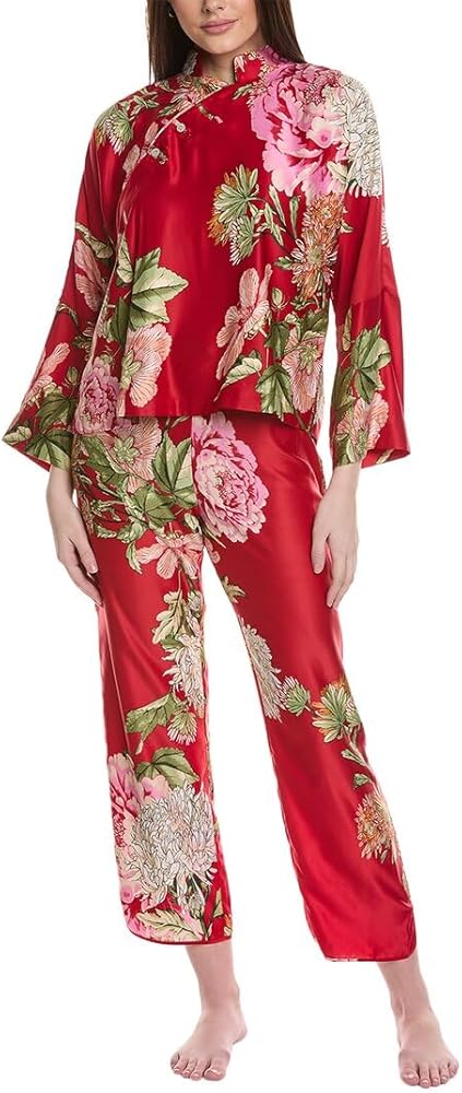 Natori Caterina Satin PJ Set Brocade Red M (Women's 10-12)