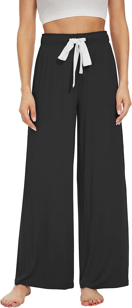 WiWi Women's Viscose from Bamboo Pajama Pants Casual Wide Leg Palazzo Lounge Pant Loose Comfy Sleep Pj Bottoms S-XXL