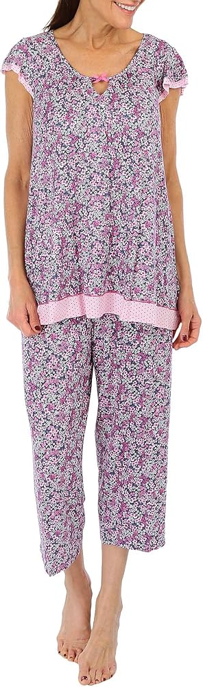 ELLEN TRACY Womens 2-Pc. Floral PJ Sleep Set Large Pink multi