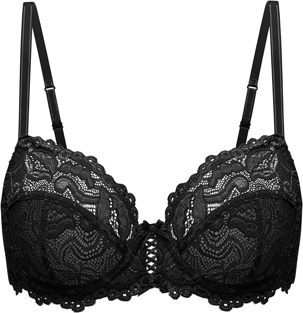 Deyllo Women’s Sheer Lace Bra Underwire Unlined Bra Full Coverage Non Padded