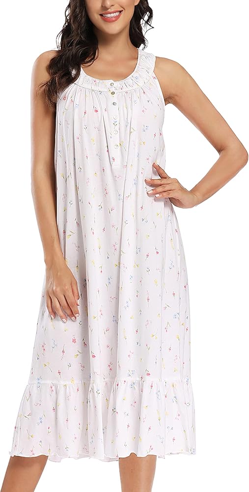 IZZY + TOBY 100% Cotton Nightgowns for Women Soft Ladies Gowns Sleepwear Long Sleeveless Nightgown