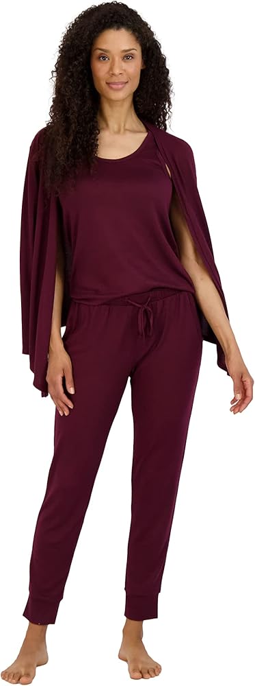 Women's Pajama Set - 4 Piece Wrap Cardigan, T-Shirt, Tank Top, and Jogger Pants (S-XL)