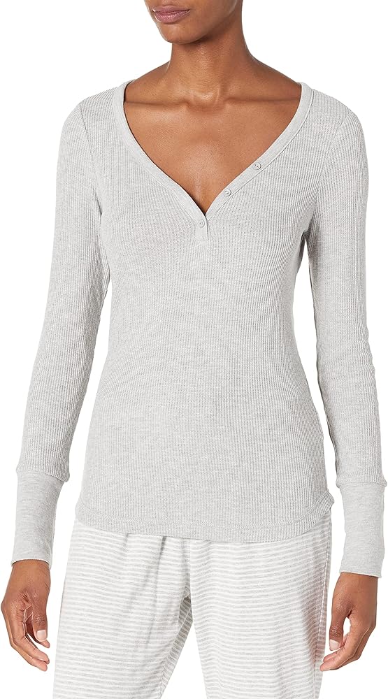 PJ Salvage Women's Loungewear Textured Essentials Long-Sleeve Top, Heather Grey, XS