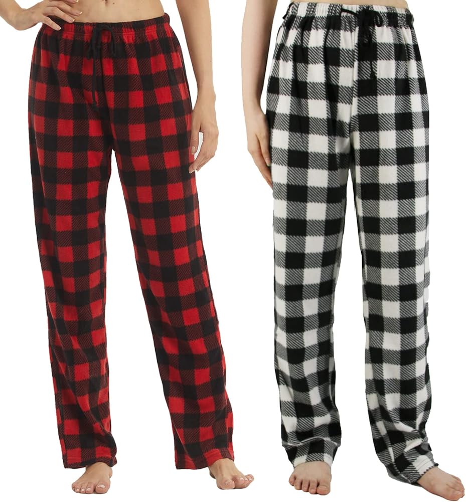 LANBAOSI Christmas Pajama Pants for Women Fuzzy Pack Long Fleece Buffalo Plaid Pj Bottoms Soft Drawstring Lounge Sleepwear