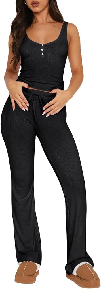 AUTOMET Womens 2 Piece Lounge Sets Summer Matching Outfits Pajamas Tank Tops and Elastic Waisted Pants Tracksuits 2024