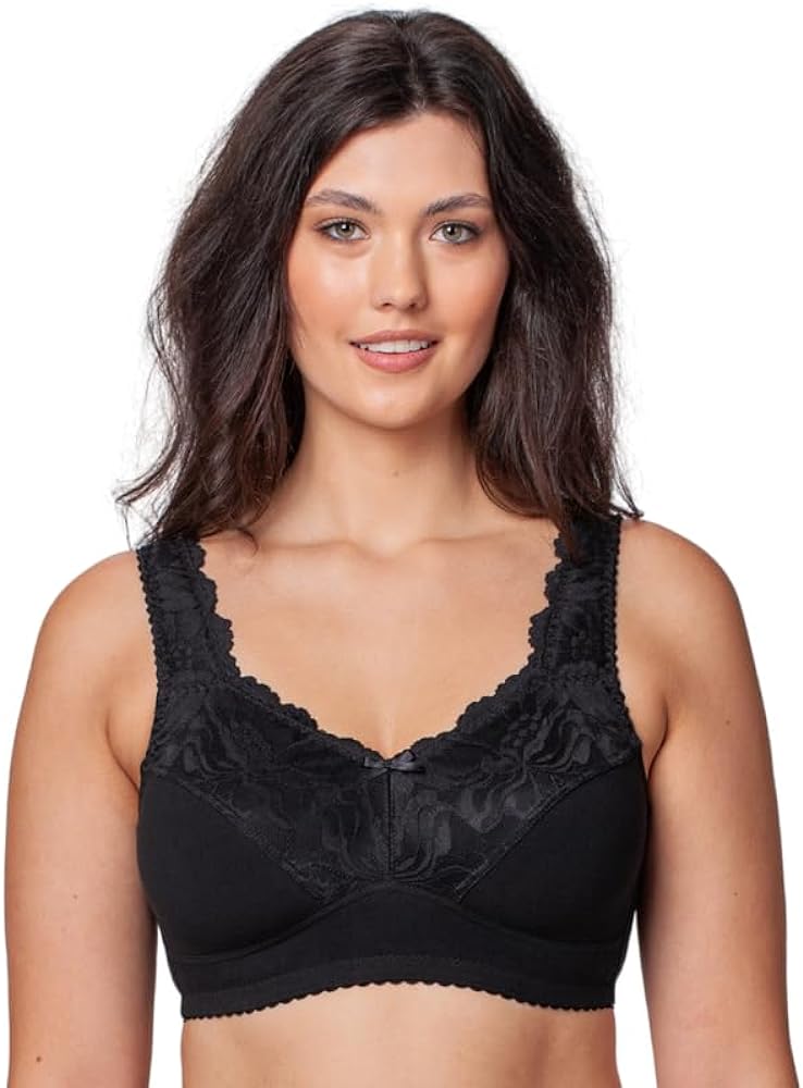 Bras for Women Amelia Comfortable Wireless Bra Black - Tshirt Bra no Underwire - Minimizer Wide Straps