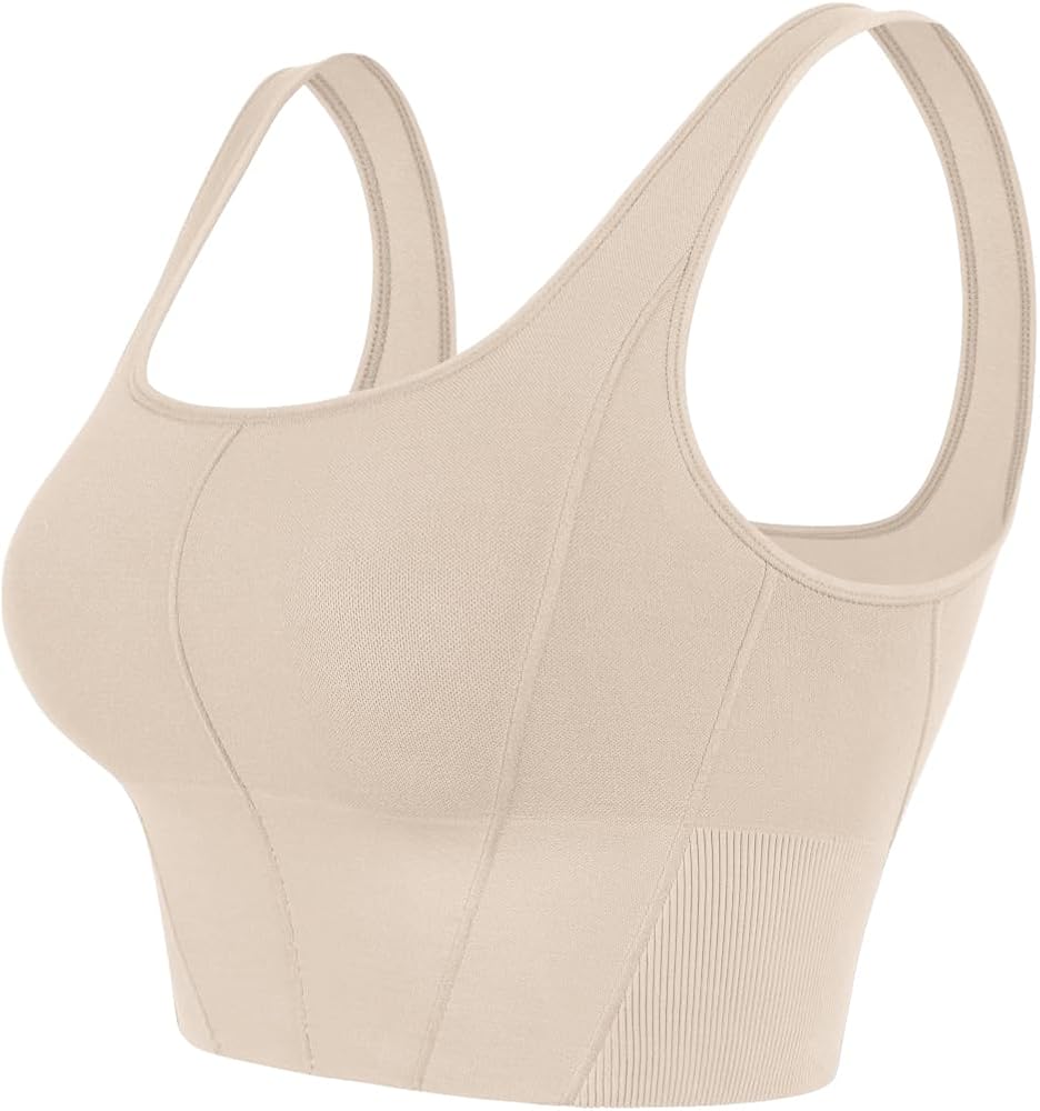 ODODOS Women's Seamless Square Neck Sports Bra Medium Support Padded Wirefree Cropped Tank Tops