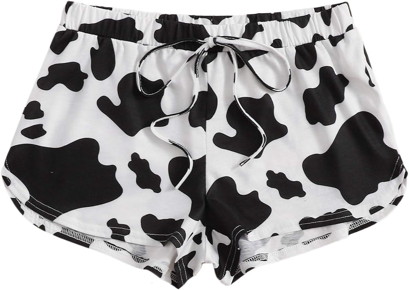 MakeMeChic Women's Cow Print Tie Front Elastic Waist Loungewear Shorts