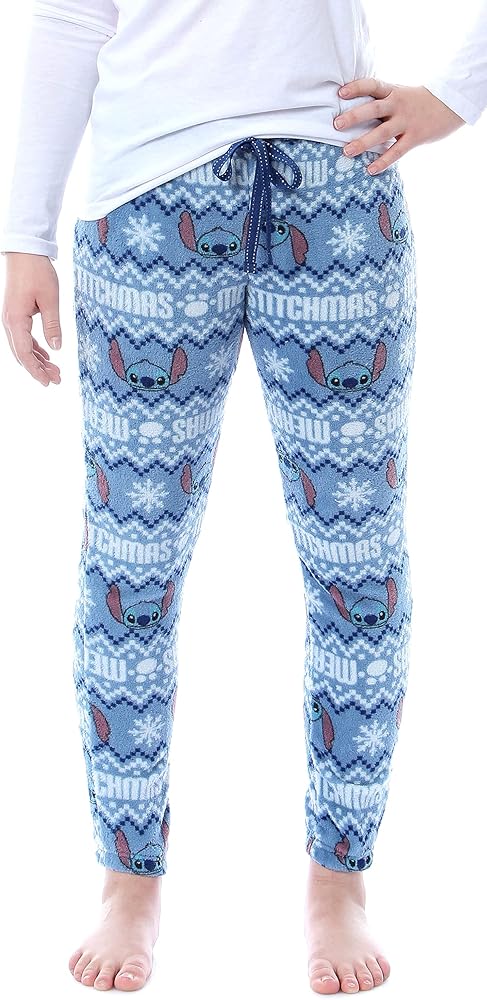 Disney Lilo And Stitch Juniors' Merry Stitchmas Plush Fleece Pajama Pants