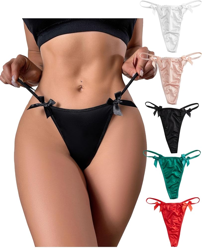 Satin G String Thongs for Women Sexy Plus Size Panties Low Rise Underwear Cheeky Chain Bikini Hipsters