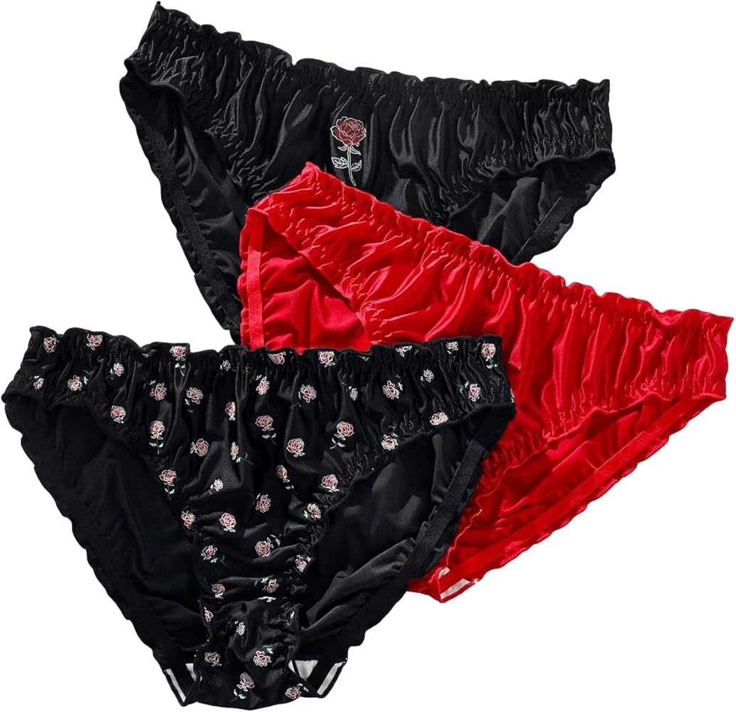 Verdusa Women's 4pack Frill Trim Satin Underwear Briefs Panty Set