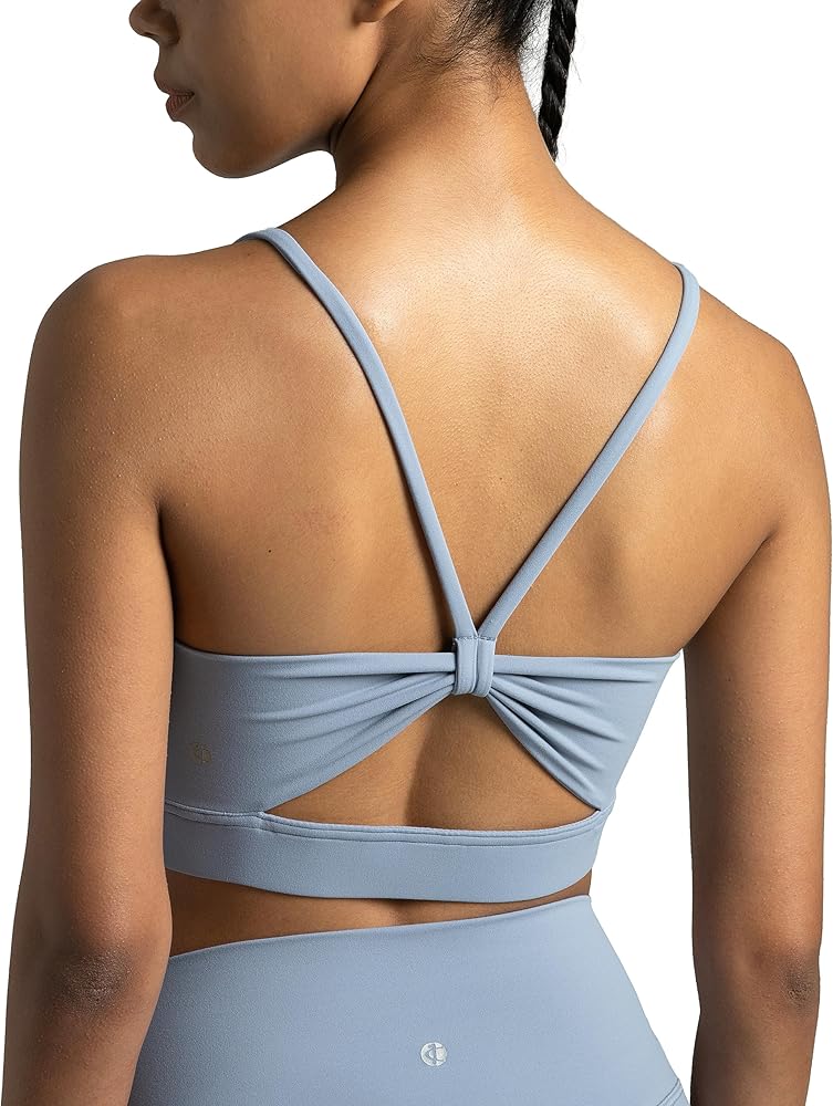 Colorfulkoala Women's Dreamlux Bowknot Strappy Sports Bras Light Impact Workout Yoga Tops