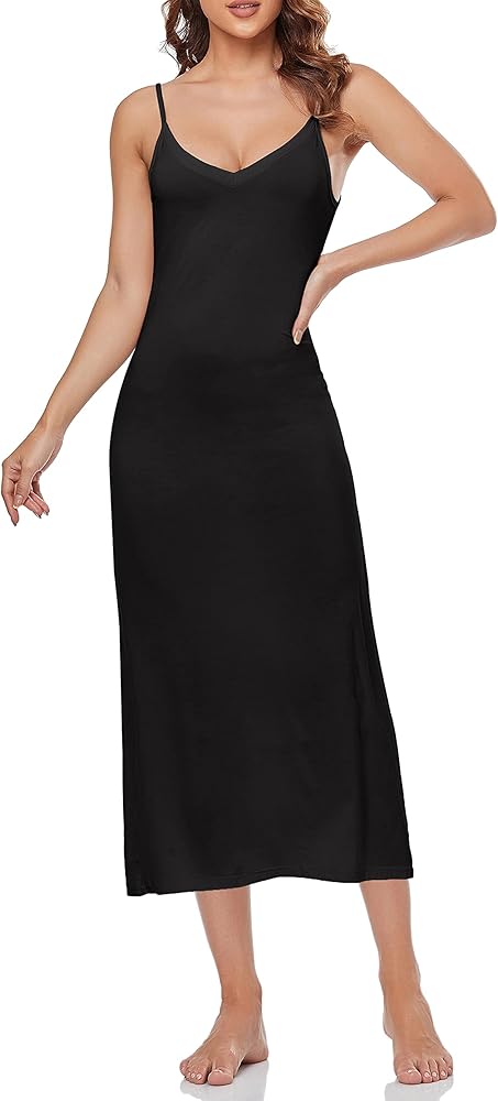 Women's Long Full Slip for Under Dresses V Neck Nightgown Sexy Cami Dress