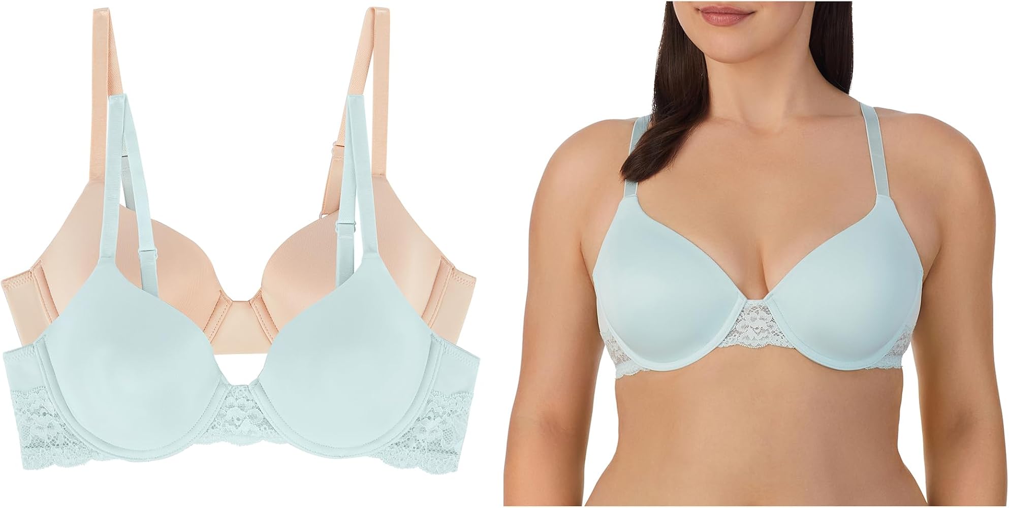 ELLEN TRACY - Womens Everyday T-Shirt Bra - Adjustable Straps, Underwire, and Lightly Lined Cups - 2 Pack