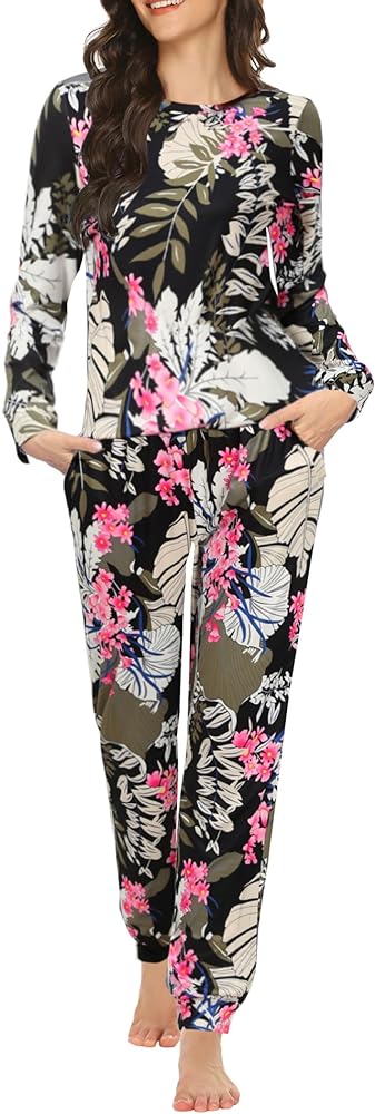 Ekouaer Pajama Sets Long Sleeve Jogger Sets 2 Piece Lounge Sets PJ Sets Sleepwear Loungewear for Women