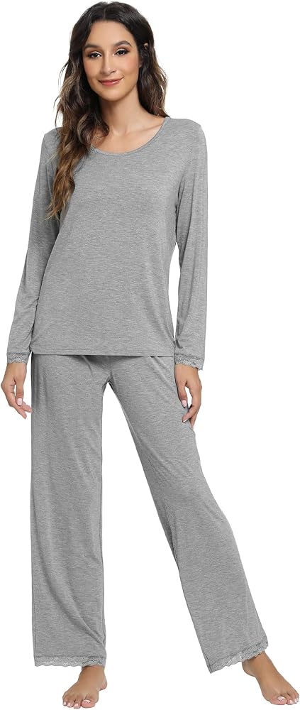 WiWi Viscose from Bamboo Pajamas Sets for Women Soft Long Sleeve Sleepwear and Pants Pjs Lounge Set Loungewear S-XXL