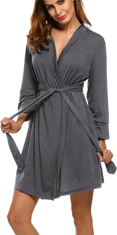 HOTOUCH Womens Robe Lightweight Cotton Robes Short Knit Bathrobe Soft Ladies Sleepwear with Pockets