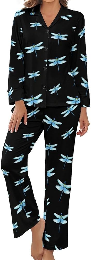 Blue Dragonfly Casual Women's Pajama Set 2-Piece Sleepwear Long Sleeve Loungewear