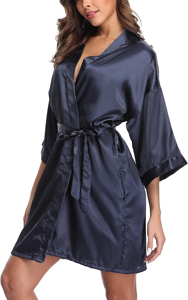 Women's Satin Kimono Robes Short Sliky Bathrobe Bride Bridesmaid Getting Ready Sleepwear for Wedding Day