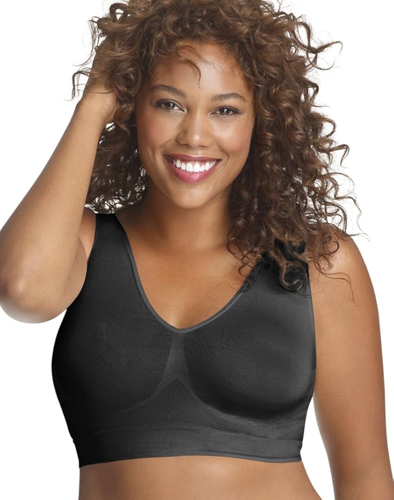 JUST MY SIZE Pure Comfort Seamless Wirefree Bra with Moisture Control (1263) Black, 5X