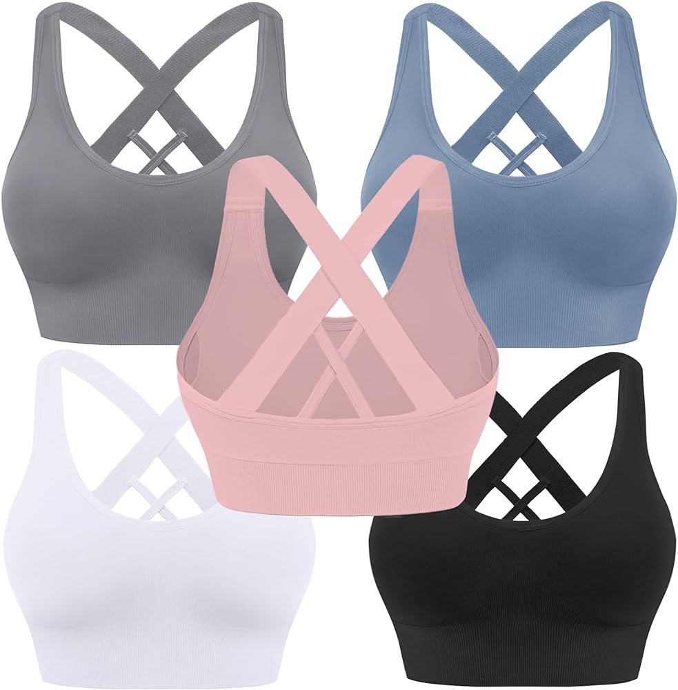 Evercute Sports Bra for Women Padded Medium Support Criss Cross Strappy Bras Seamless High Impact Yoga Exercise Athletic Bras