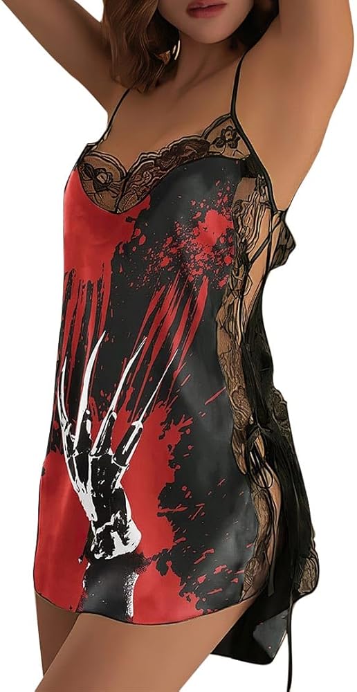 Red Black Nightgown, Stunning Romantic Sleepwear For Women