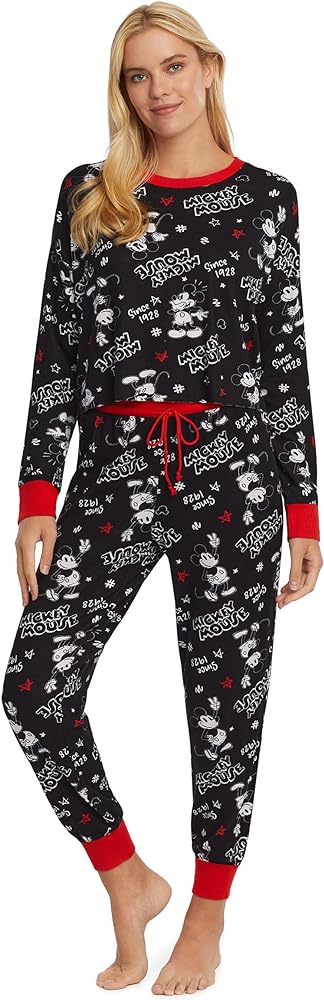 Disney Women's Mickey Mouse Since 1928 Crop Top and Jogger Pants 2 Piece Pajama Set