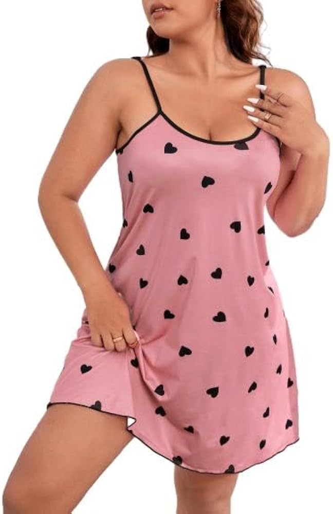 SHENHE Women's Plus Size Sleepwear Graphic Print Nightwear Sleeveless Cami Nightgown Pajama Dress