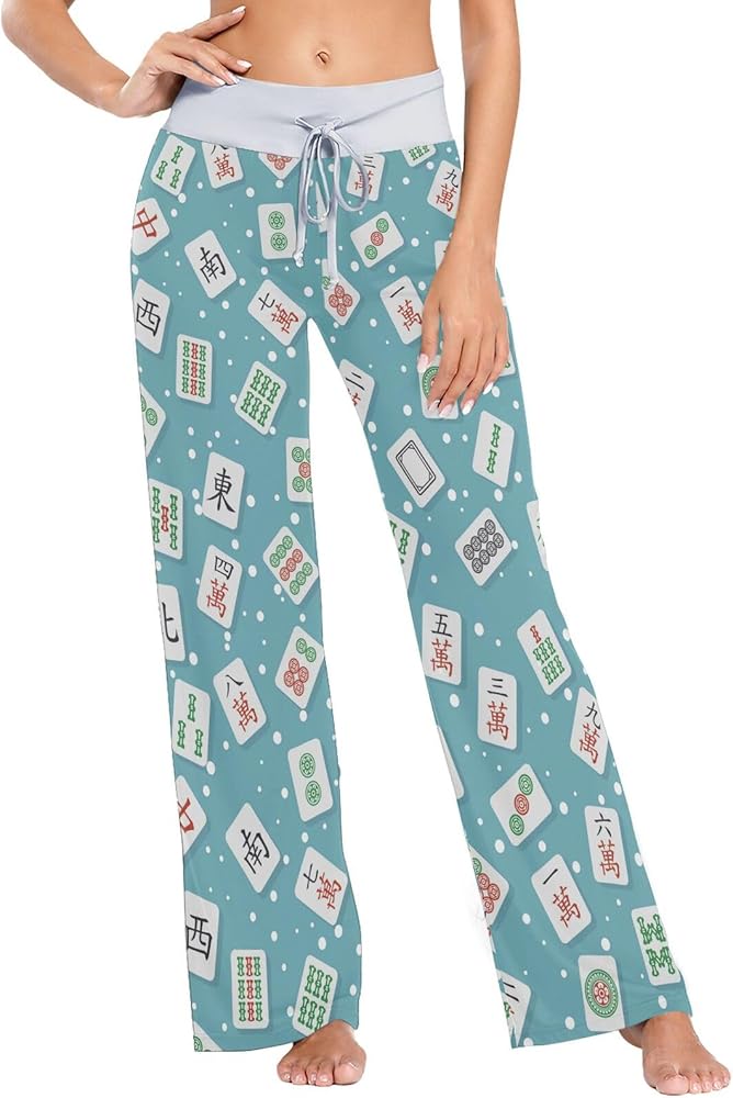 SHJI Pink Flamingos Unicorns Women's Pajama Pants Sleepwear Yoga Pant Drawstring Lounge Bottoms