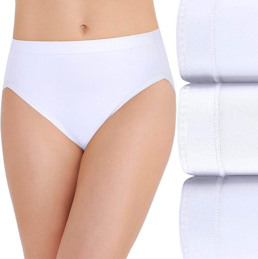 Vanity Fair womens Comfort Where It Counts No Ride Up Panties Briefs, Hi Cut - 3 Pack White, 9 US