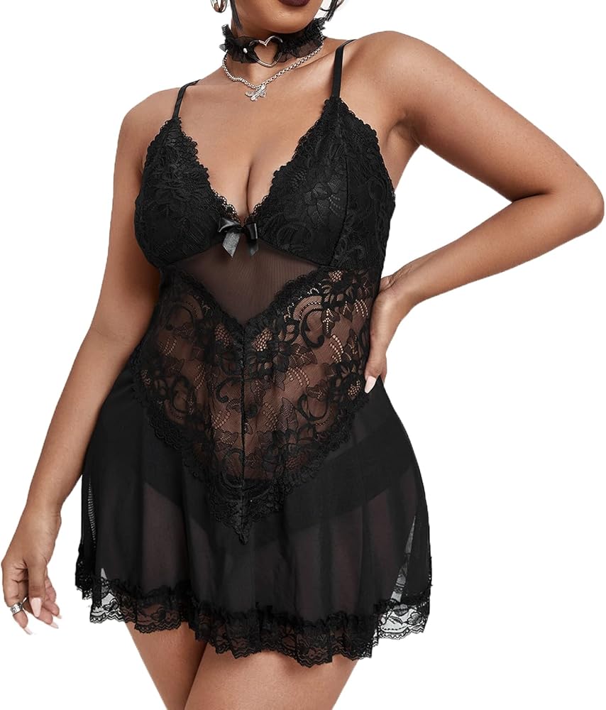 Sexy Lingerie Women Plus Size Lace Chemise Babydoll Nightdress Fashion Soft Sleepwear Flirty Elasticity Nightgown