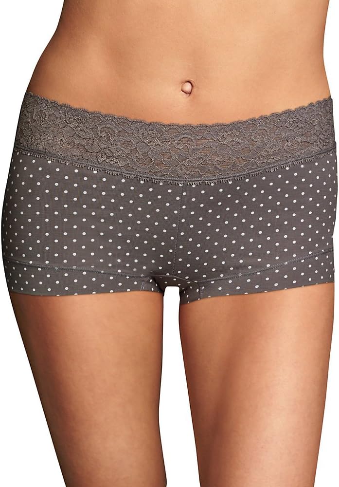 Maidenform Cotton Dream Boyshort with Lace (40859) Steel Grey Dot, 9