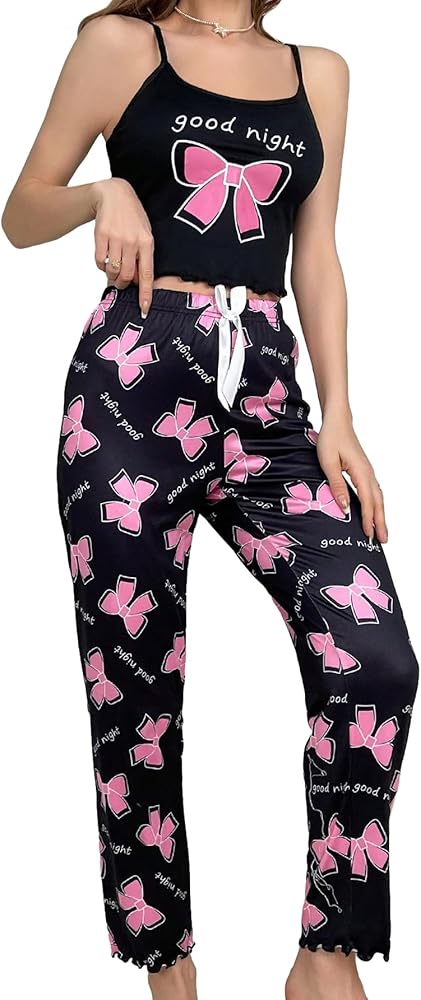 WDIRARA Women's 2 Piece Sleepwear Butterfly Print Sleeveless Cami Top and Pants Pajama Set