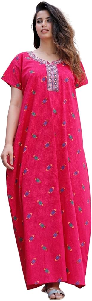 Indian Women's Cotton Traditional Printed Maxi Long Nightgowns/Nighty