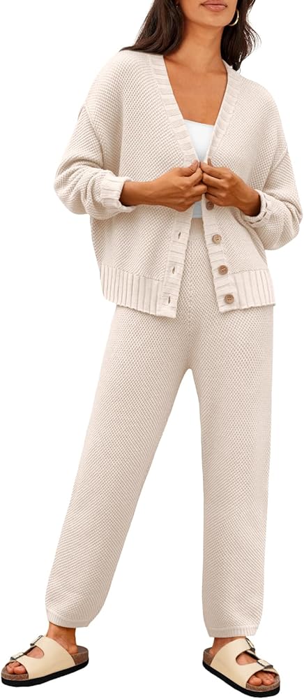 LILLUSORY Womens Cardigan Pants Sets 2 Piece Slouchy Loungewear Sweater Sets