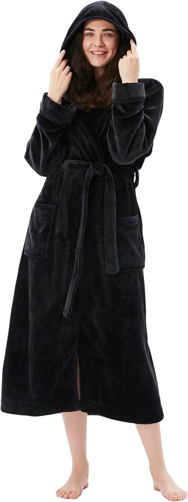 Women's Bathrobe Shawl Collar and Hooded,Lounge Sleepwear Robe Side Pockets