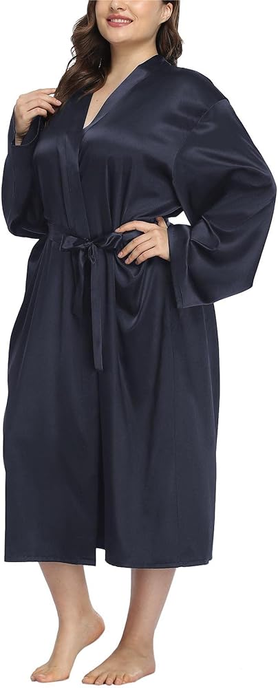 Women's Satin Robe Plus Size Long Silky Dressing Gown Lightweight Sleepwear Wedding Getting Ready Robes