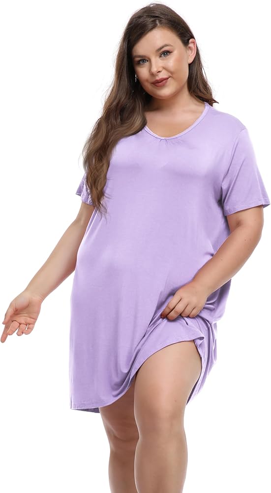 Women's Plus Size Soft Nightgowns Modal Short Sleep Dress Loose Sleepwear Summer Loungewear