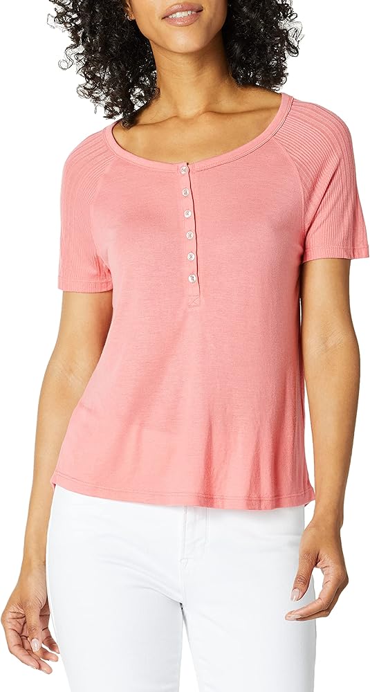 Splendid Women's Short Sleeve Henley T-Shirt Casual Lounge Pajama Top Pj