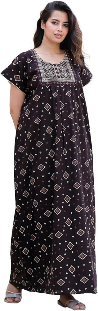 Experience Comfort In Style Indian Women's Cotton Traditional Chunri Printed Maxi Long Nightgowns/Nighty