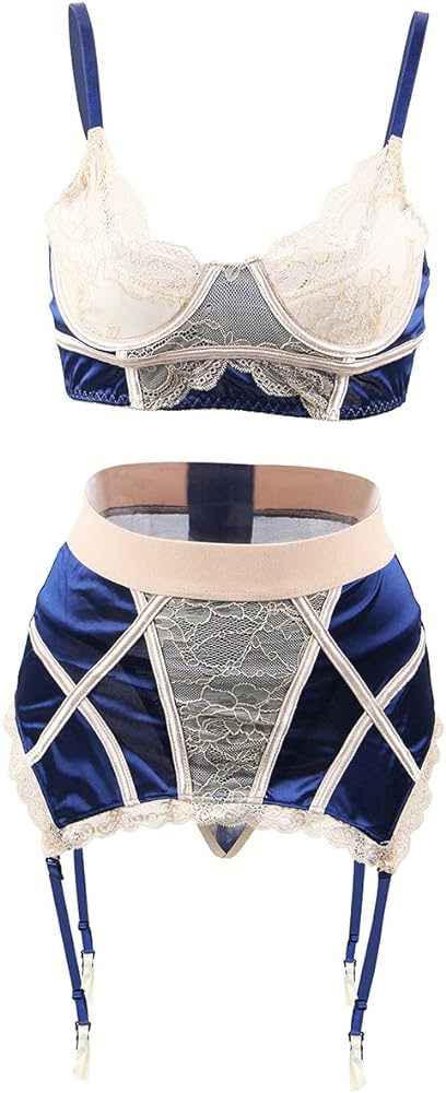 ohyeah Lace Bra and Garter Set High Waist Garter Belt Plus Size Vintage Lingerie Set with Garter for Women Big Size