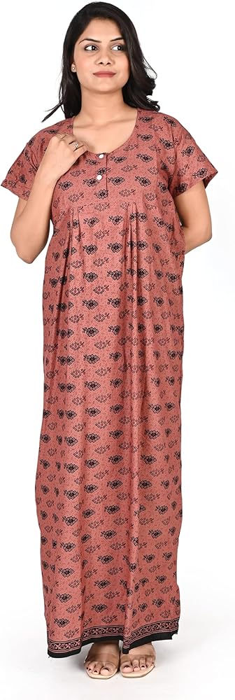 Printed Indian Cotton Long Nightgowns Maxi Gown Pure Cotton Indian Nighty Soft Comfort Sleepwear For Women