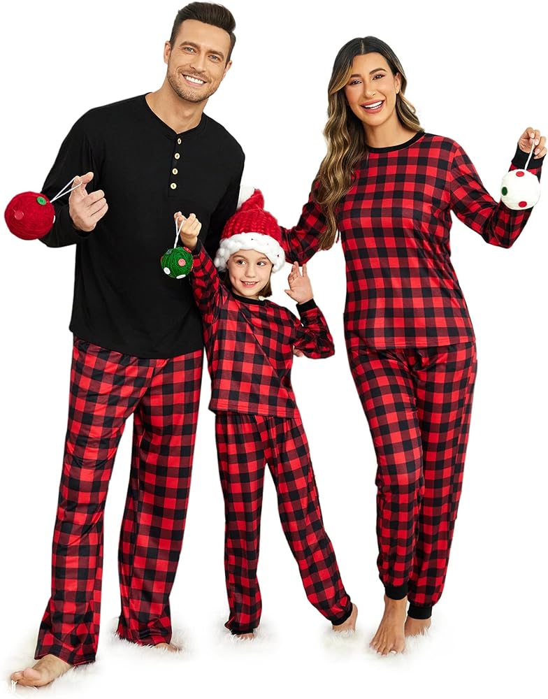 Ekouaer Matching Family Christmas Pajama Sets Womens Mens Kids Pjs Long Sleeve Sleepwear Holiday Lounge Sets