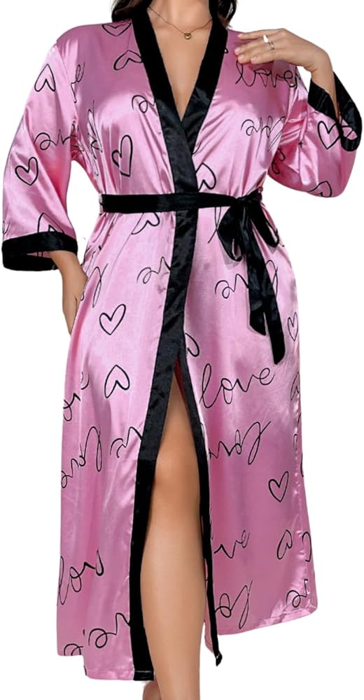 Sexy Plus Size Robe For Women, Silky Satin Long Robe Sleepwear