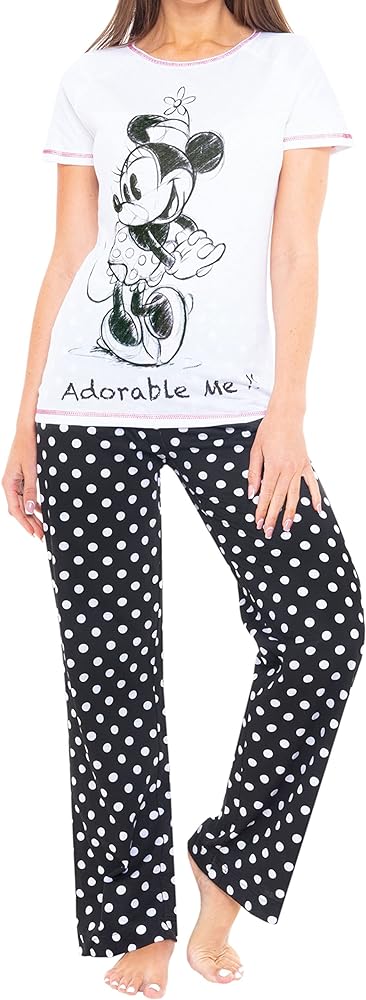 Disney Womens Pajamas | Minnie Mouse Pajama Set | Cotton Pajamas for Women Size Large Multi